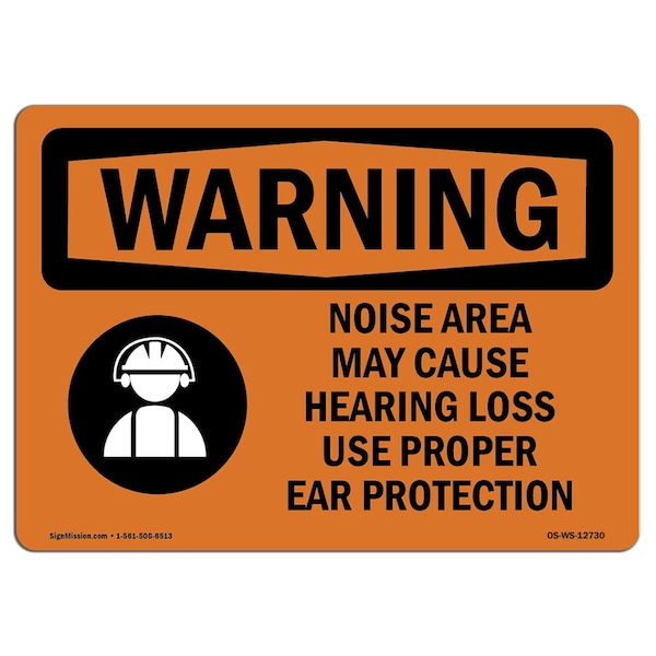 OSHA WARNING Sign, Noise Area Use Proper Ear Protection, 10in X 7in Aluminum, 10" W, 7" H, Landscape